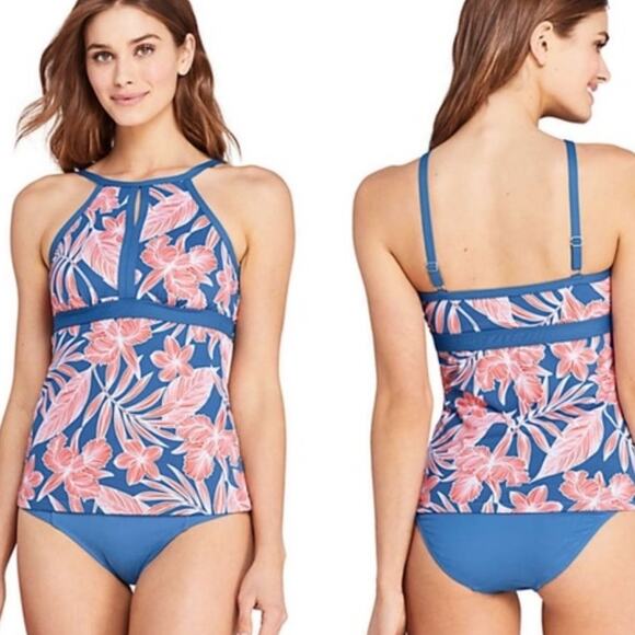 Lands' End Other - LANDS' END Tummy Control Keyhole Neck Tankini Swimsuit in Tropic Blue - 10DDD